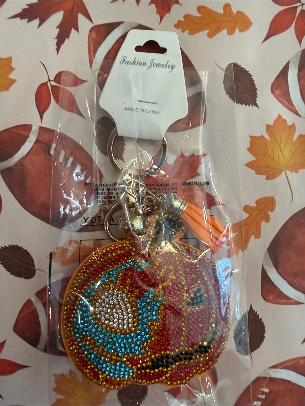 Fashion Jewelry Multicolor Pumpkin Crystal Bag Charm/Keyring w/Orange Tassel
